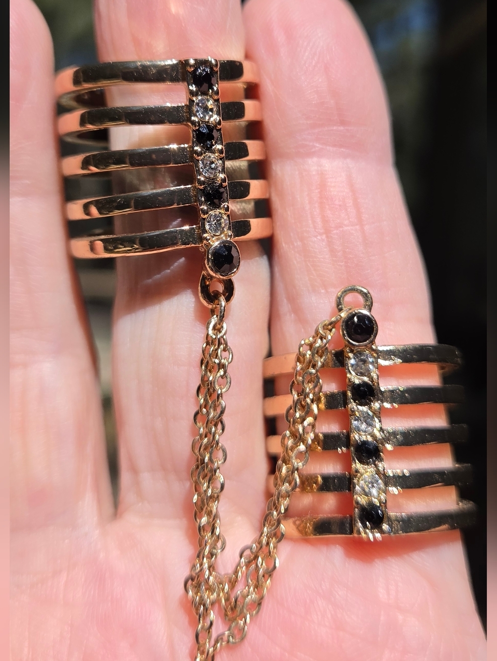 Lovisa Gold Black Sapphire & Topaz Dual Cage Rings Sz9.5&10.25 - Picture 9 of 13
